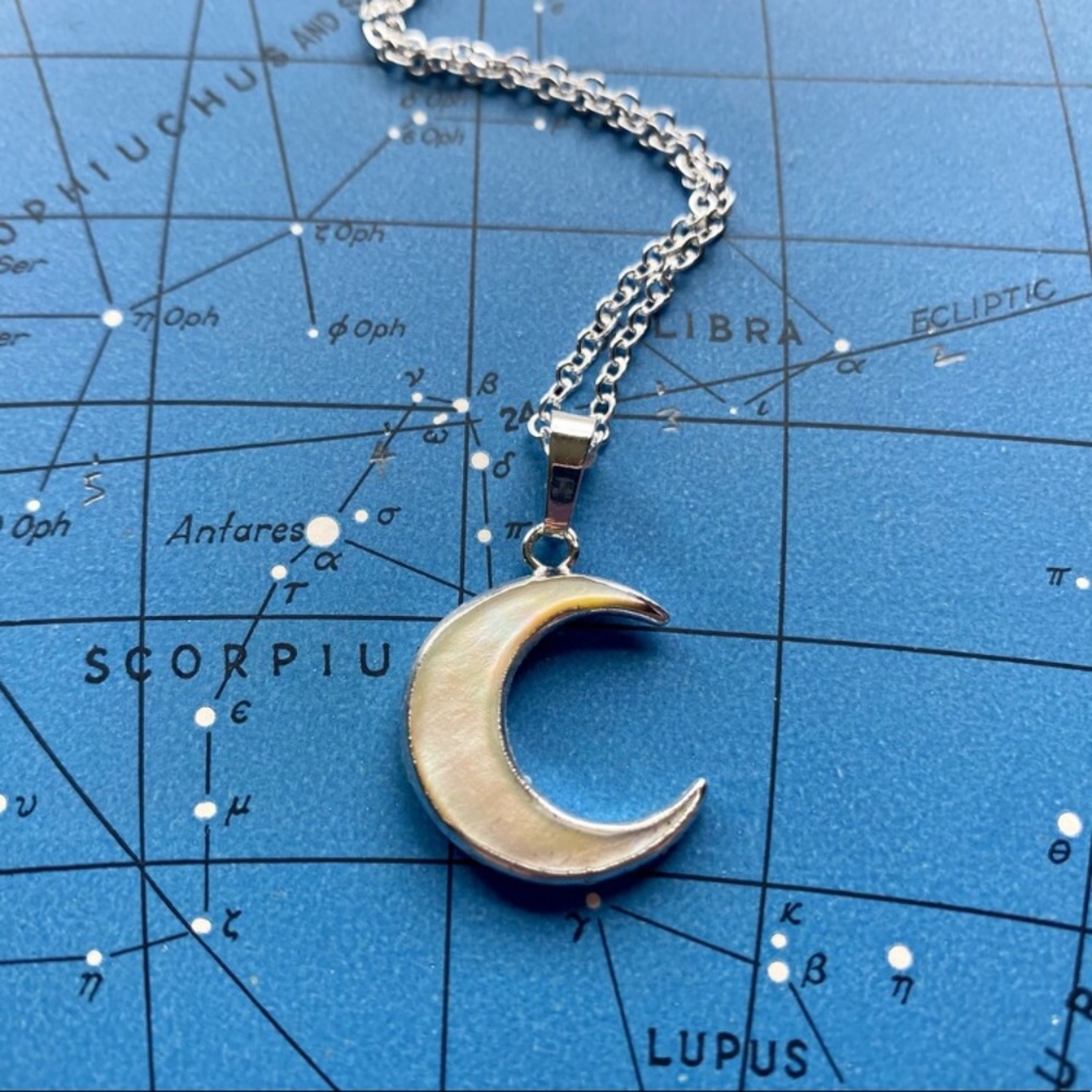 Carved Shell Crescent Moon Pendant Necklace - Picture 4 of 10